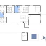 Die Wohnung hat vier Schlafzimmer, eine Küche, ein Bad und einen Wohnbereich.