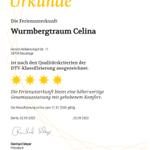 Ferienunterkunft Wurmbergtraum Celina mit DTV-Fünf-Sterne-Qualitätszertifikat bis 2026.
