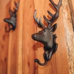 Zwei Hirsch-Kopf-Haken an einer Holzwand