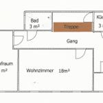 Funktionaler Grundriss mit Schlafzimmer, Wohnzimmer, Küche und Bad.