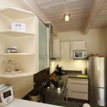 Kitchen with stainless steel fridge, microwave, and induction cooktop.