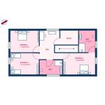 Drei Schlafzimmer, Sauna, Bad und Flur im Grundriss.