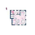 Dieses Apartment hat einen Wohnbereich, Essbereich, Küche, Bad und Flur.