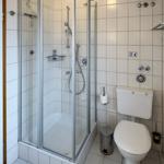 Bathroom with shower, toilet and sink