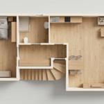 Dieses Ferienhaus bietet ein Schlafzimmer, eine Küche, ein Bad und ein Wohnzimmer mit Sofa.