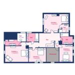 Floor plan shows four bedrooms, three bathrooms, and a private room.