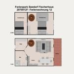 Ferienwohnung mit zwei Schlafzimmern, Küche, Bad und Balkon. Treppenhaus im Haus.