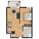 Wohnung mit Schlafzimmer, Küche, Bad und Terrasse