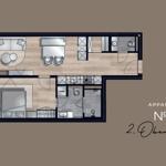 Apartment No 13 on 2nd floor with living area, bedroom, and kitchen.