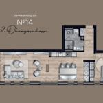 Appartement Nr 14 mit Wohnbereich, Schlafzimmer und Küche im 2. Obergeschoss