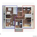 Two apartments with balcony and bedrooms. Plan without scale.