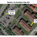 Satellitenbild zeigt Eingang und Parkplatz Nr. 24 an Deichstr. 14