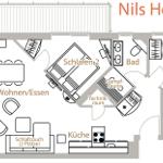 Apartment with bedrooms, kitchen, bathroom, and balcony. Steam sauna and sleeper sofa included.