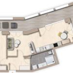 Wohnung mit Schlafzimmer, Küche, Bad und Terrasse