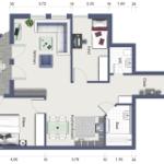 Apartment with living room, bedrooms, kitchen, and bathroom. Loggia and separate WC.