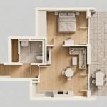 Ein 3-Zimmer-Apartment mit Küche, Bad und Terrasse.