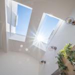 Wohnzimmer: Sofa, Smart-TV, Zugang zum Balkon