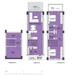 Funktionaler Grundriss mit Küche, Schlafzimmern und Balkon. Untergeschoss mit Kellerräumen.