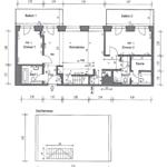 Wohnung mit zwei Schlafzimmern, Wohnküche, Sauna und zwei Balkonen.