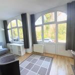 Wohnzimmer mit großem Fenster, Sofa, Stuhl und Teppich auf Holzboden.