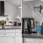 Kitchen with white cabinets, gray countertop, and kitchen appliances.