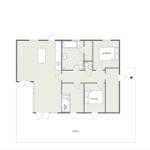 Dieses Apartment hat zwei Schlafzimmer, eine Küche, ein Bad und eine Terrasse.