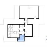 Apartment with kitchen, bathroom, bedroom, and living area with compass direction.