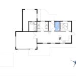 Floor plan of an apartment with three bedrooms, kitchen, and bathroom.