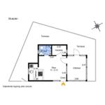 This floor plan shows an apartment with kitchen, bathroom, living room, and terrace.