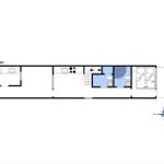 Stueplan zeigt Küche, Bad, Schlafzimmer und Treppenhaus mit Kompass.