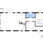 Stueplan zeigt Wohn- und Schlafzimmer, Küche, Bad und Treppenhaus.