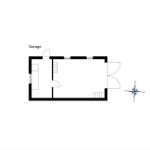 Grundriss mit Garage und Treppe zur oberen Etage.