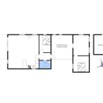 Functional floor plan with kitchen, bedrooms, bathroom, and covered terrace.
