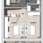 Wohnung mit Schlafzimmer, Küche, Terrasse und Bad