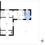 Apartment with kitchen, bathroom, living and sleeping area, and terrace.